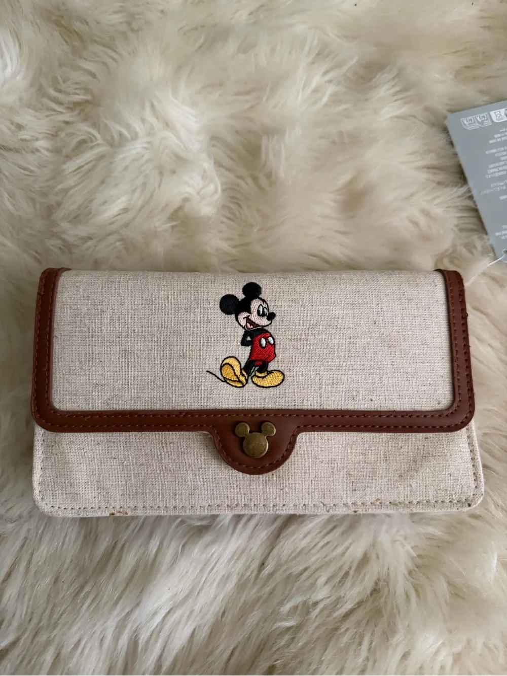 Disney Beige Canvas Crossbody with Brown Trim and Mickey Embroidery